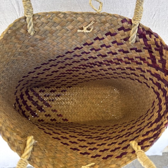 Natural‎ Papyrus Basket Handwoven Bag Medium Sz 11"X10"X4" Boho - Picture 9 of 10